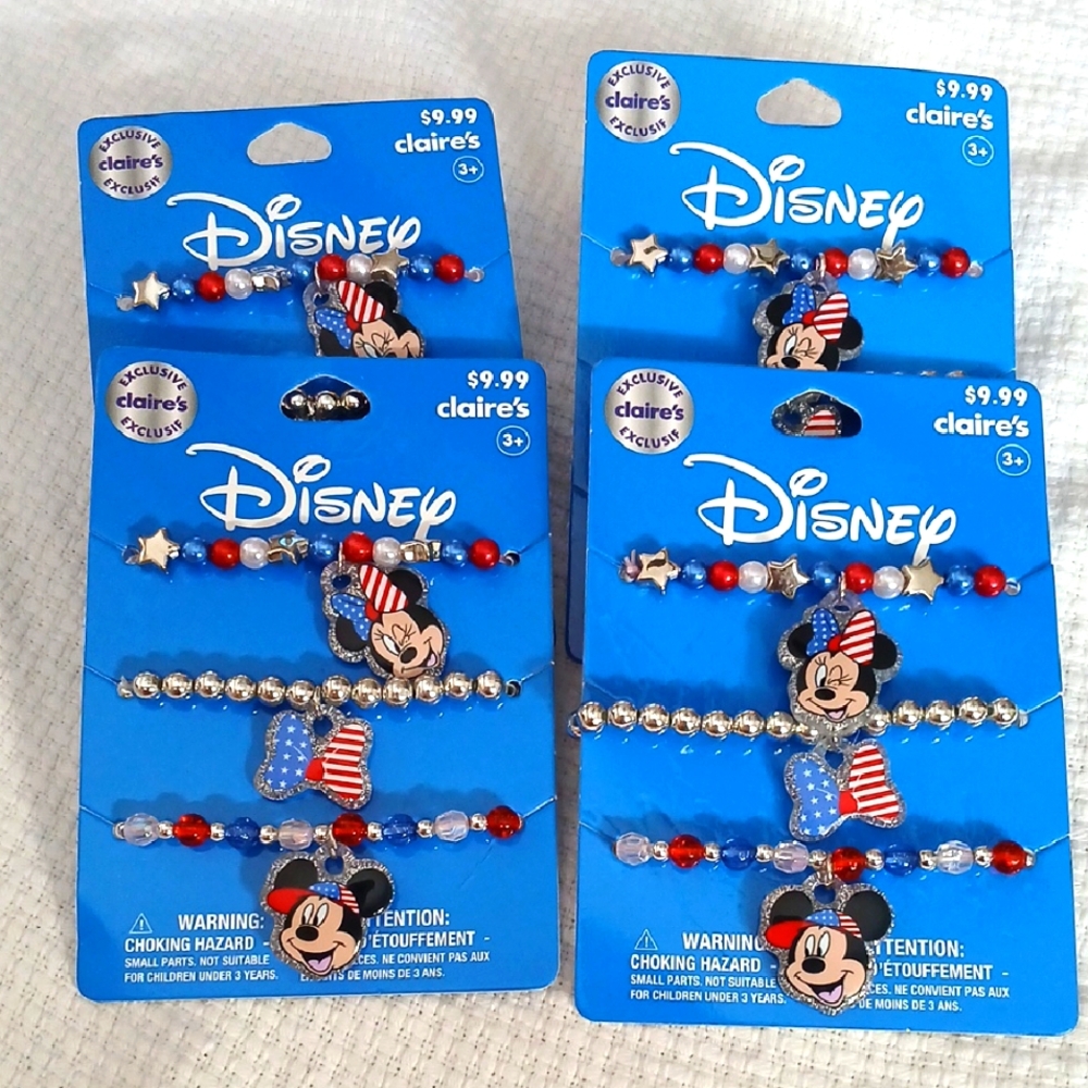 Disney Kids' Mickey and Minnie Bracelets - Red, Blue, Silver Lot